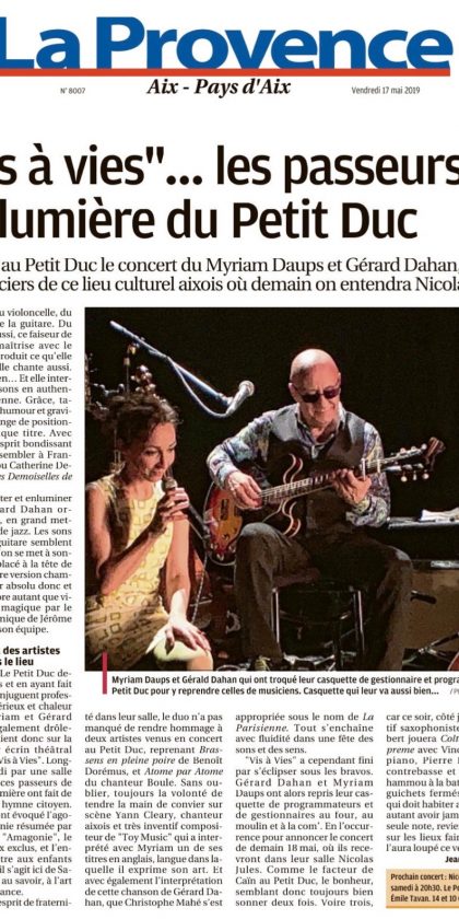 VIS A VIES - La Provence Article JR BARLAND